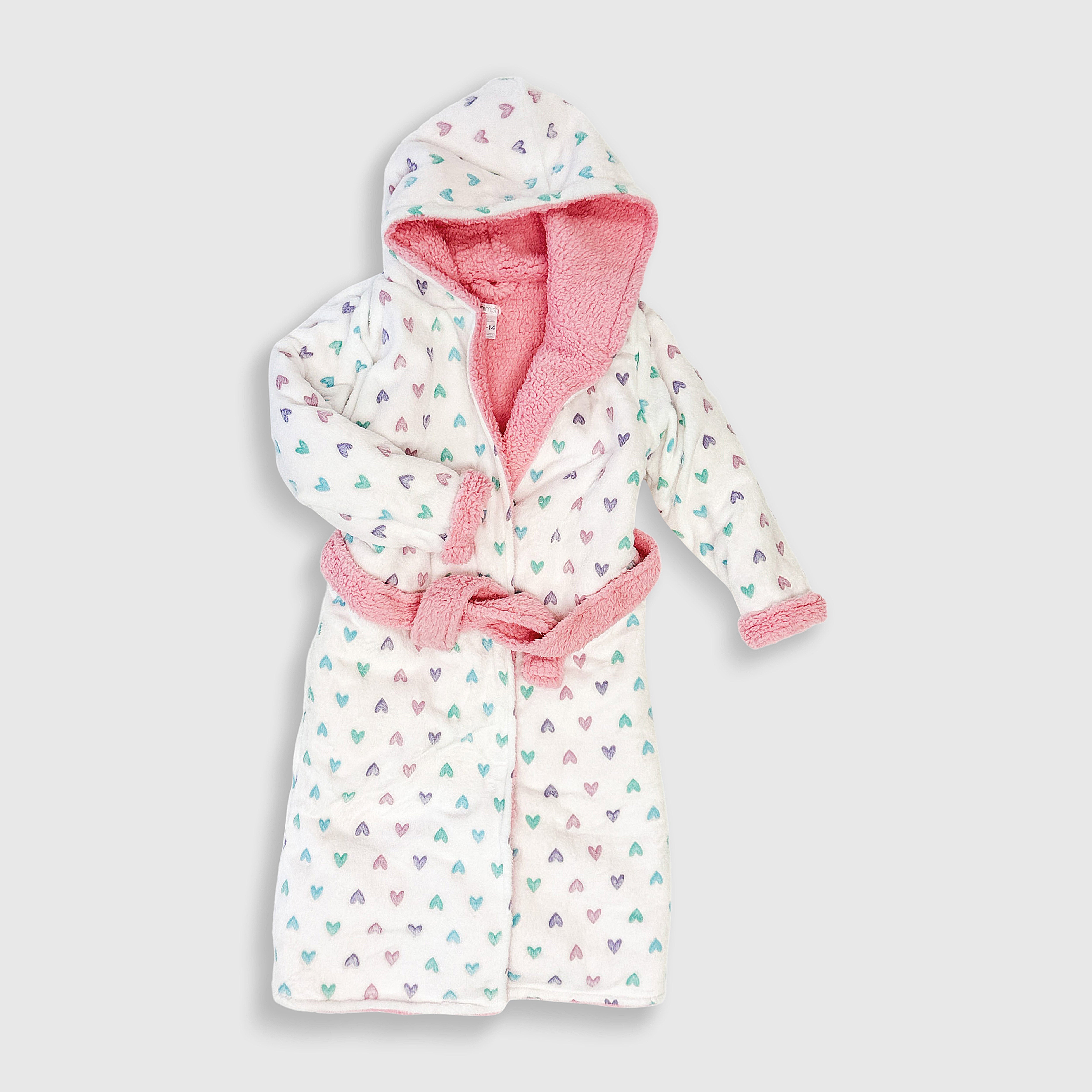 Cozy Switch Robe – Reversible Glow-in-the-Dark & Sherpa Robe for Kids, Pink Hearts