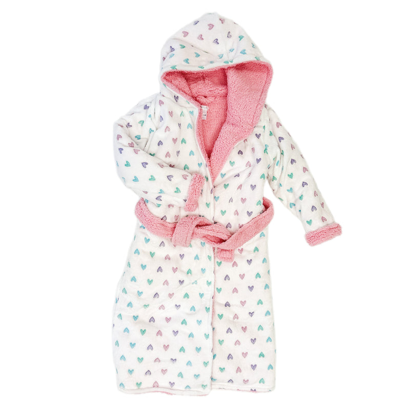 Cozy Switch Robe – Reversible Glow-in-the-Dark & Sherpa Robe for Kids, Pink Hearts