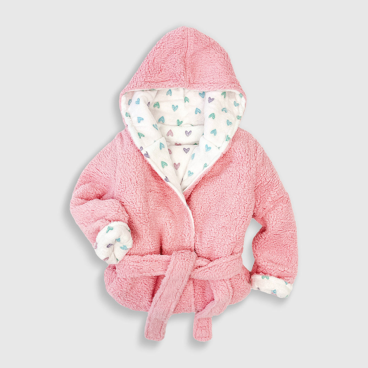 Cozy Switch Robe – Reversible Glow-in-the-Dark & Sherpa Robe for Kids, Pink Hearts