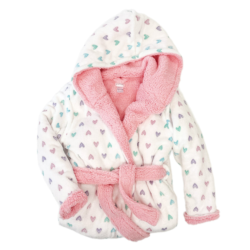 Cozy Switch Robe – Reversible Glow-in-the-Dark & Sherpa Robe for Kids, Pink Hearts