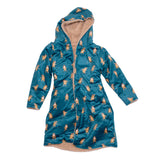 Cozy Switch Robe – Reversible Sherpa & Printed Mink Robe with Appliqué, Skating Sloths