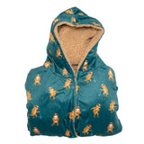 Cozy Switch Robe – Reversible Sherpa & Printed Mink Robe with Appliqué, Skating Sloths
