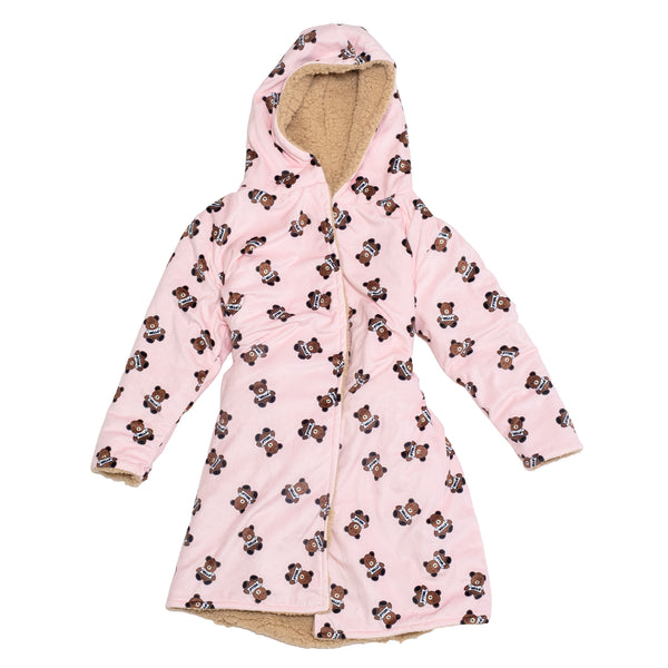 Cozy Switch Robe – Reversible Sherpa & Printed Mink Robe with Appliqué, Teddy Bears