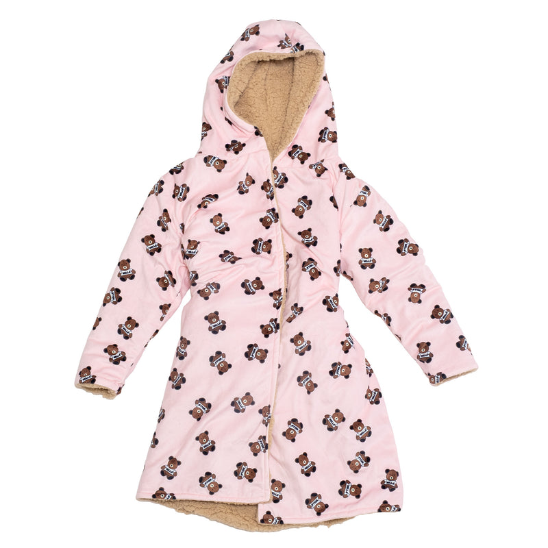 Cozy Switch Robe – Reversible Sherpa & Printed Mink Robe with Appliqué, Teddy Bears