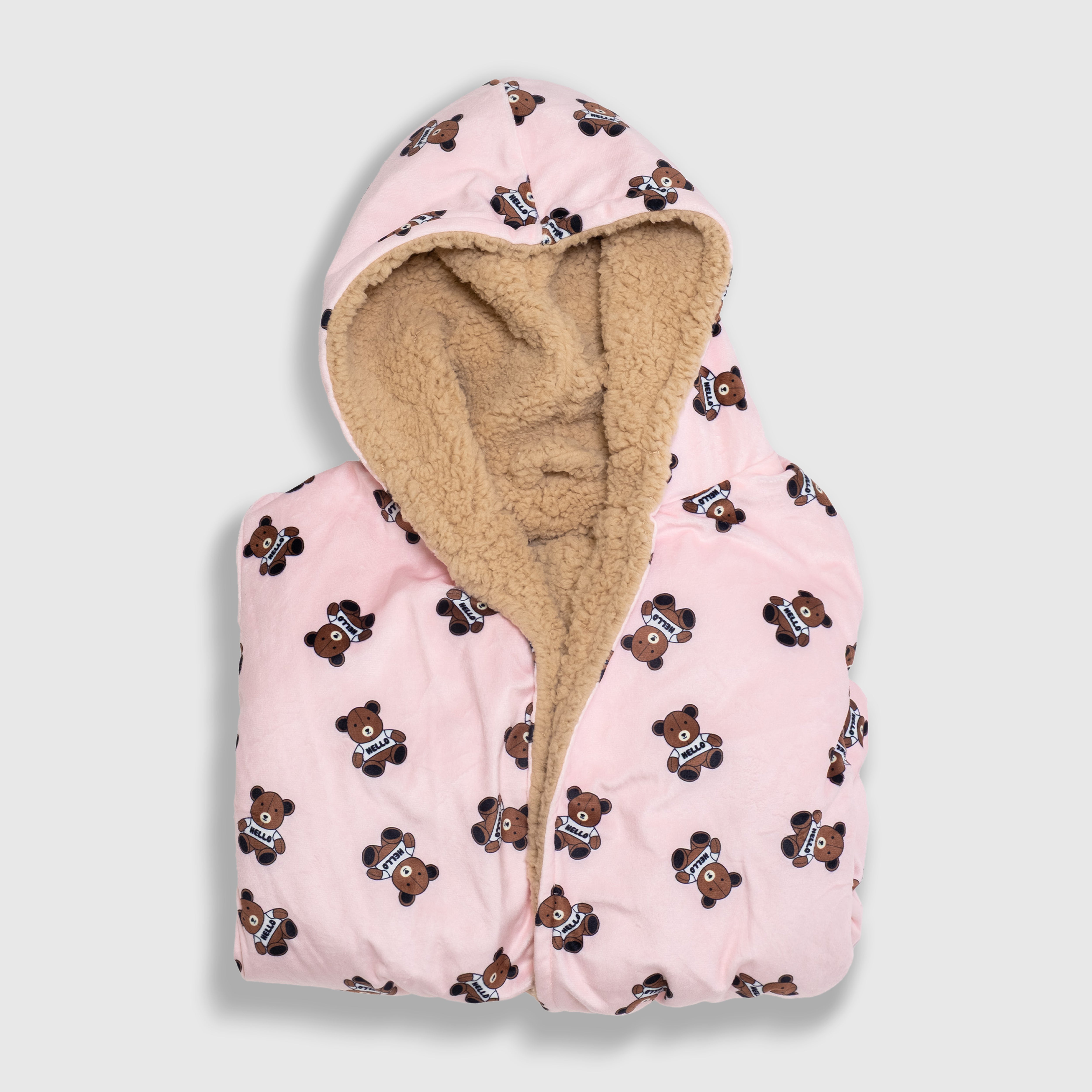 Cozy Switch Robe – Reversible Sherpa & Printed Mink Robe with Appliqué, Teddy Bears