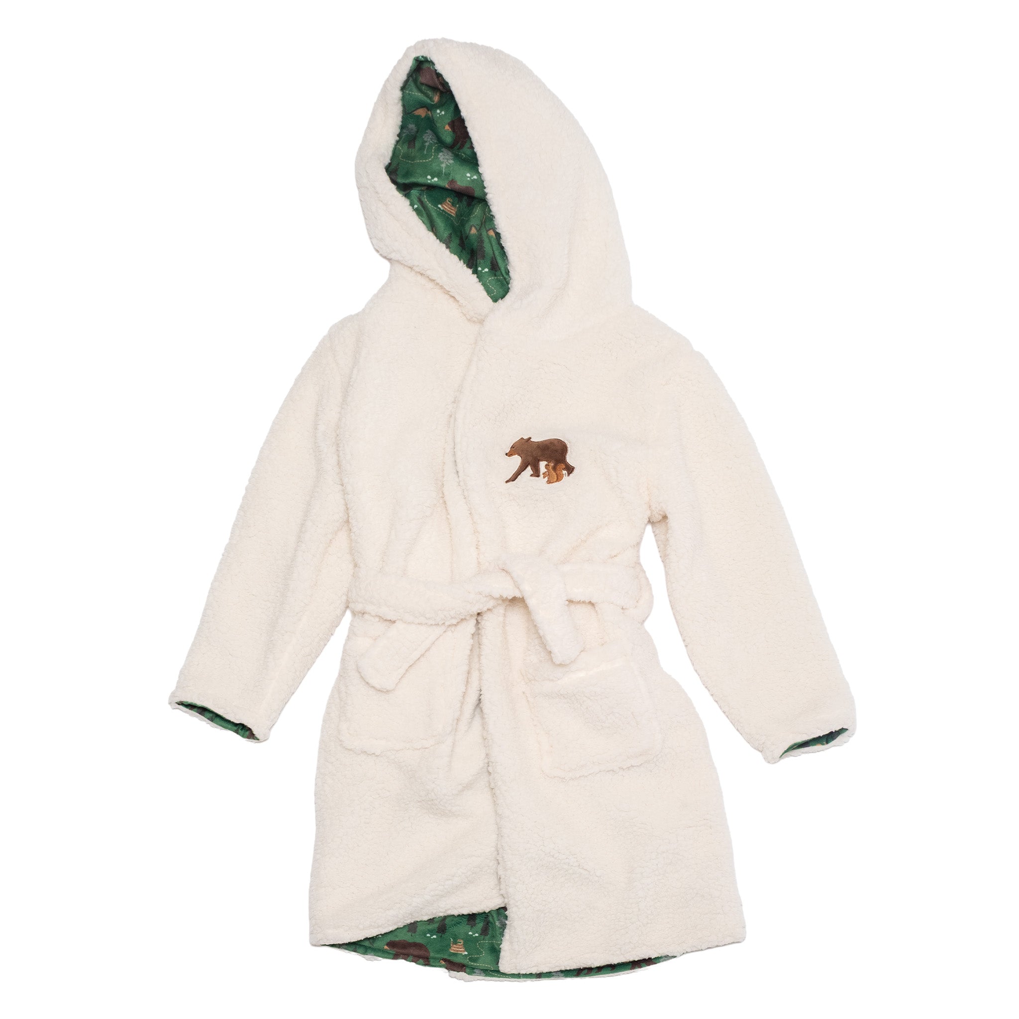 Cozy Switch Robe – Reversible Sherpa & Printed Mink Robe with Appliqué, Camping Bears