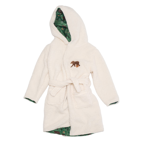 Cozy Switch Robe – Reversible Sherpa & Printed Mink Robe with Appliqué, Camping Bears
