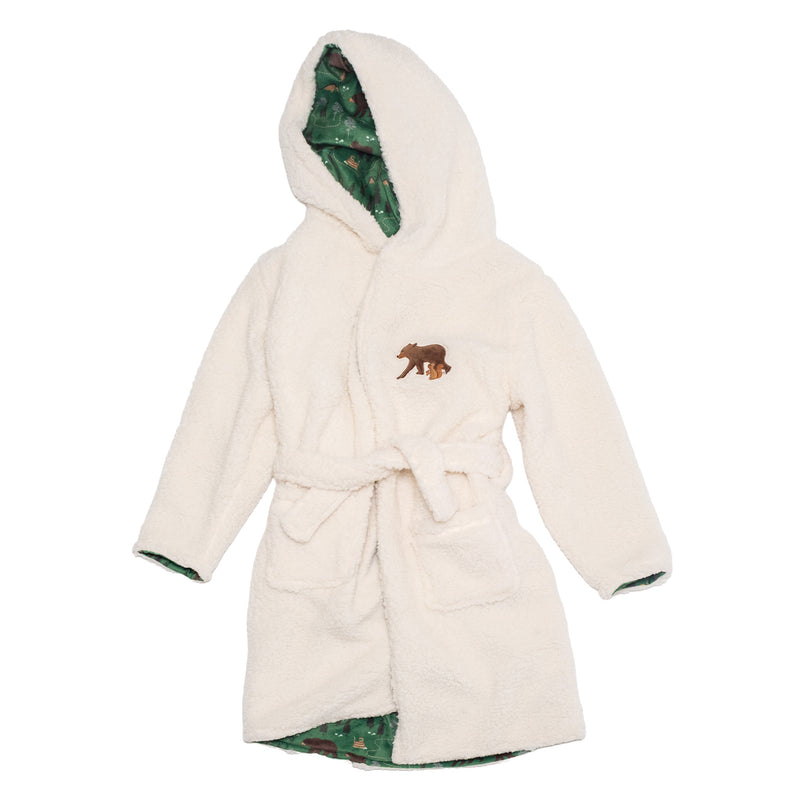 Cozy Switch Robe – Reversible Sherpa & Printed Mink Robe with Appliqué, Camping Bears