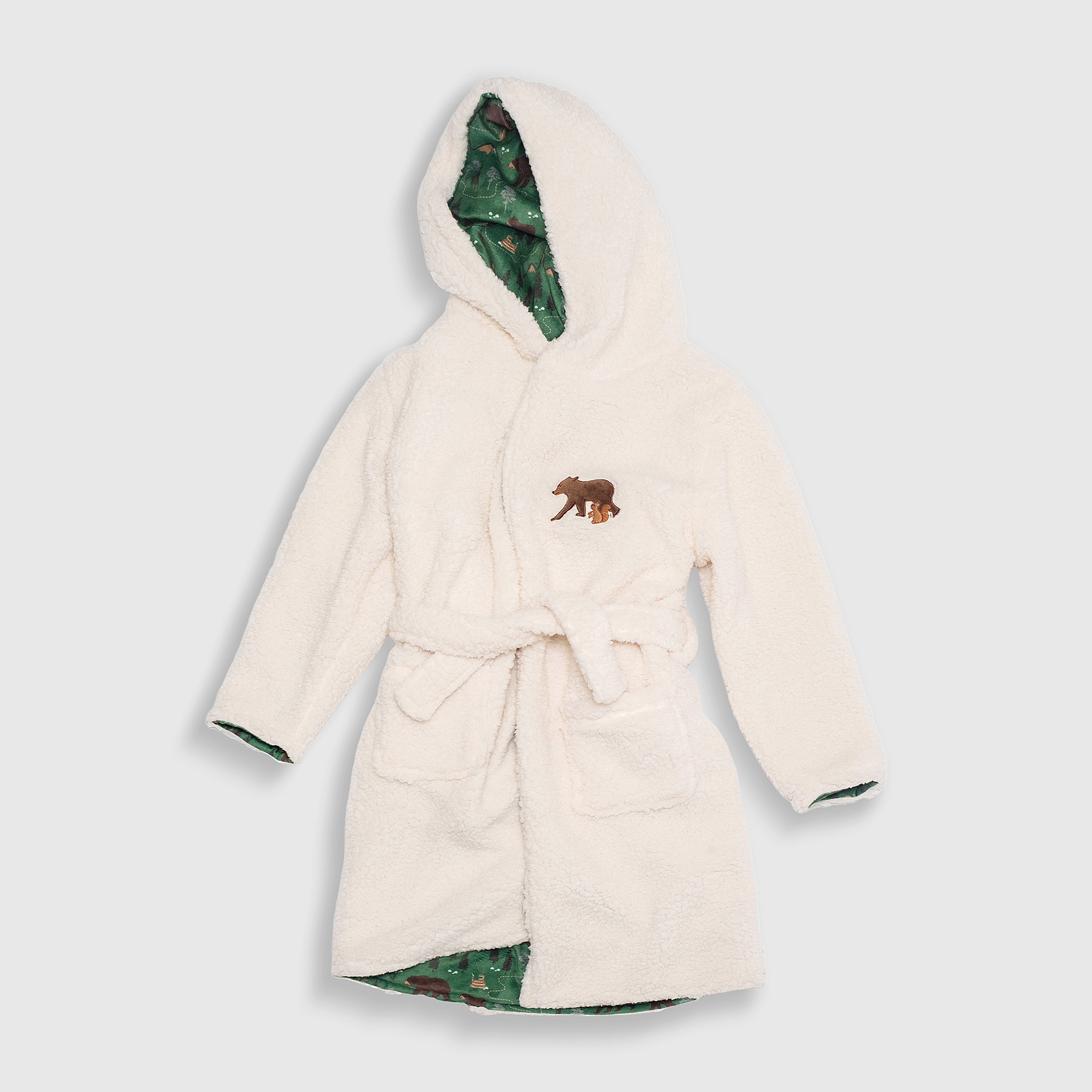 Cozy Switch Robe – Reversible Sherpa & Printed Mink Robe with Appliqué, Camping Bears
