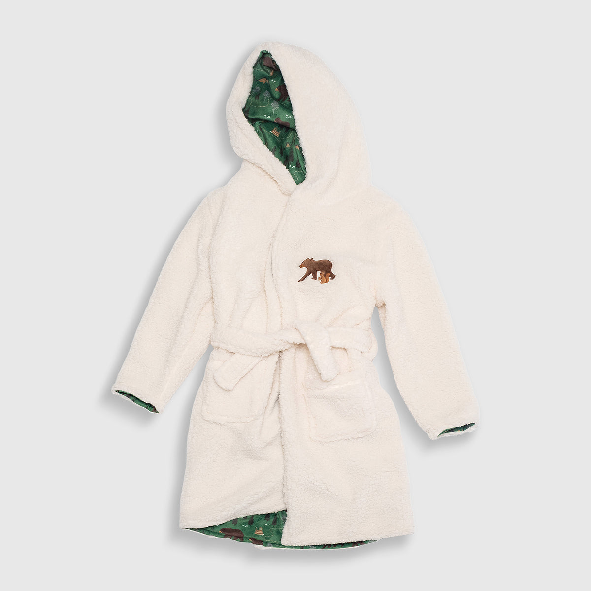 Cozy Switch Robe – Reversible Sherpa & Printed Mink Robe with Appliqué, Camping Bears