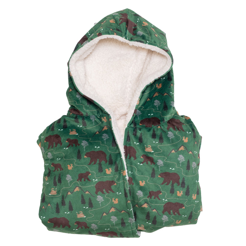 Cozy Switch Robe – Reversible Sherpa & Printed Mink Robe with Appliqué, Camping Bears