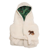 Cozy Switch Robe – Reversible Sherpa & Printed Mink Robe with Appliqué, Camping Bears