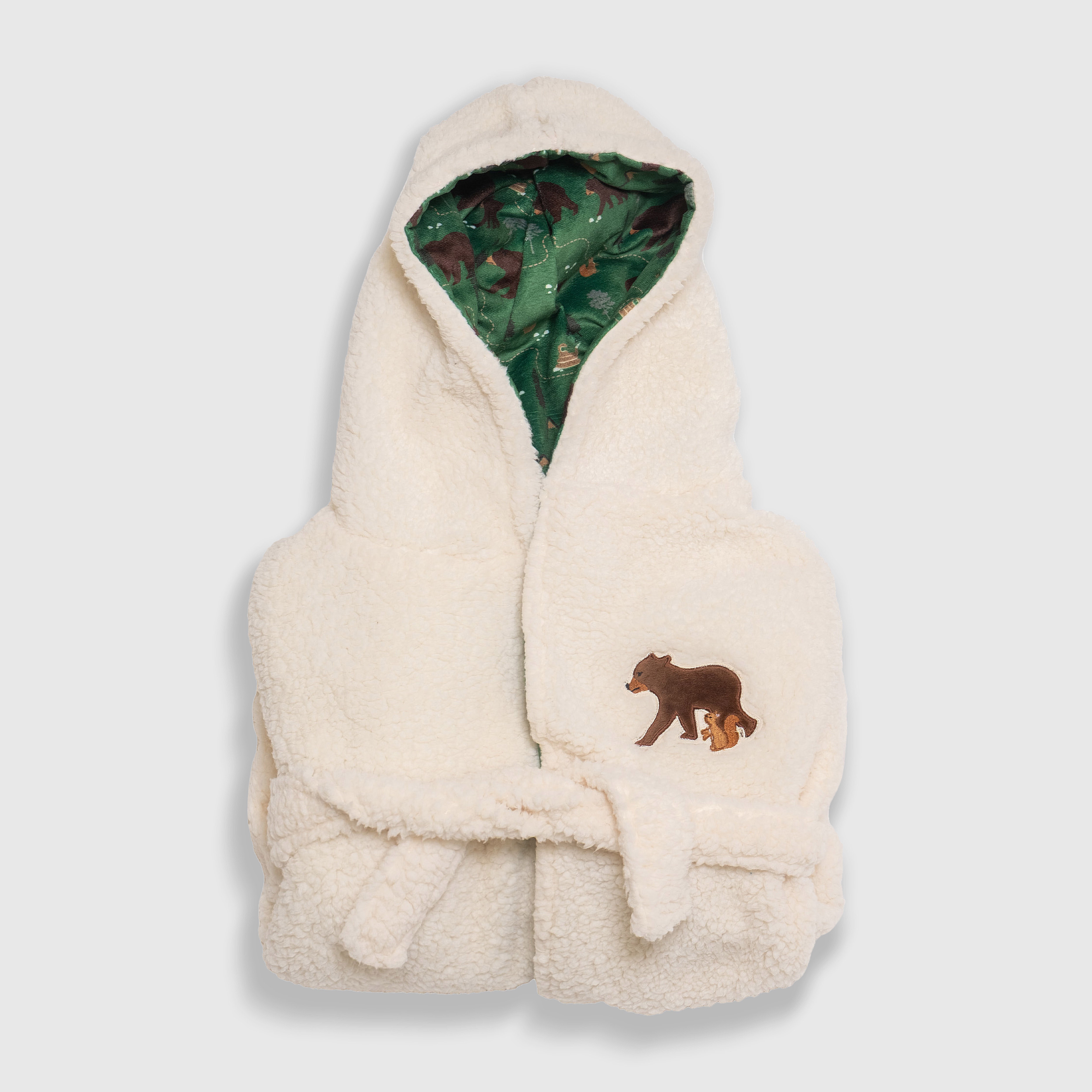 Cozy Switch Robe – Reversible Sherpa & Printed Mink Robe with Appliqué, Camping Bears