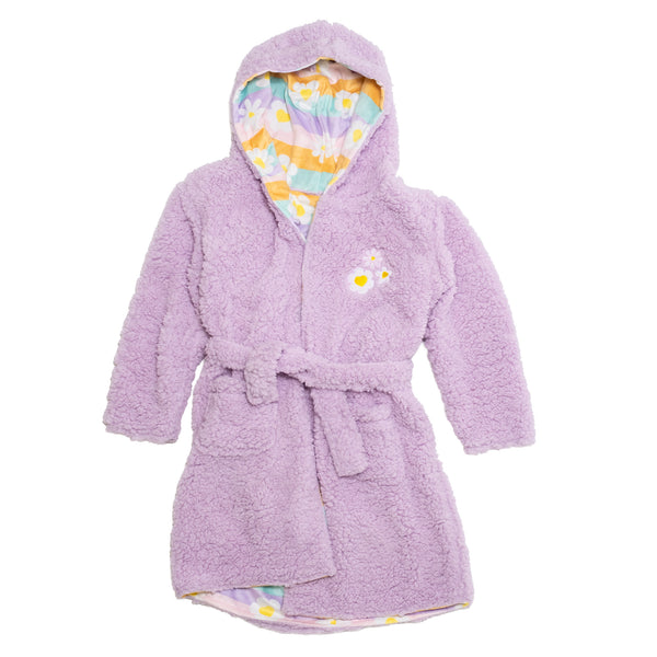 Cozy Switch Robe – Reversible Sherpa & Printed Mink Robe with Appliqué, Happy Daisy Stripes