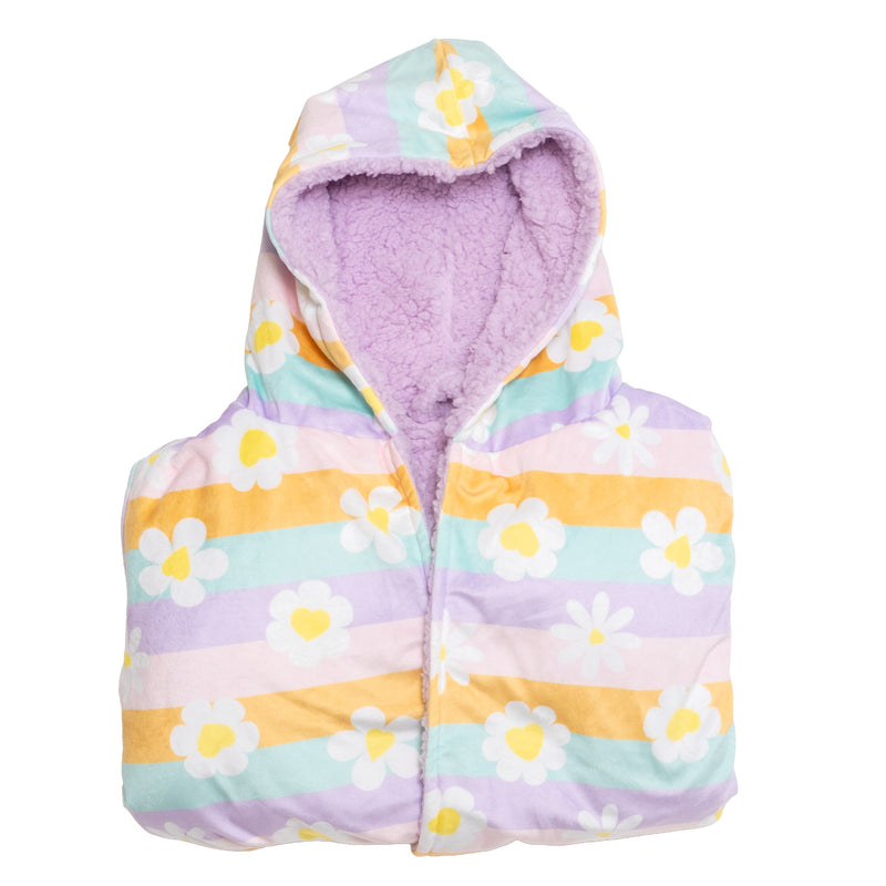 Cozy Switch Robe – Reversible Sherpa & Printed Mink Robe with Appliqué, Happy Daisy Stripes