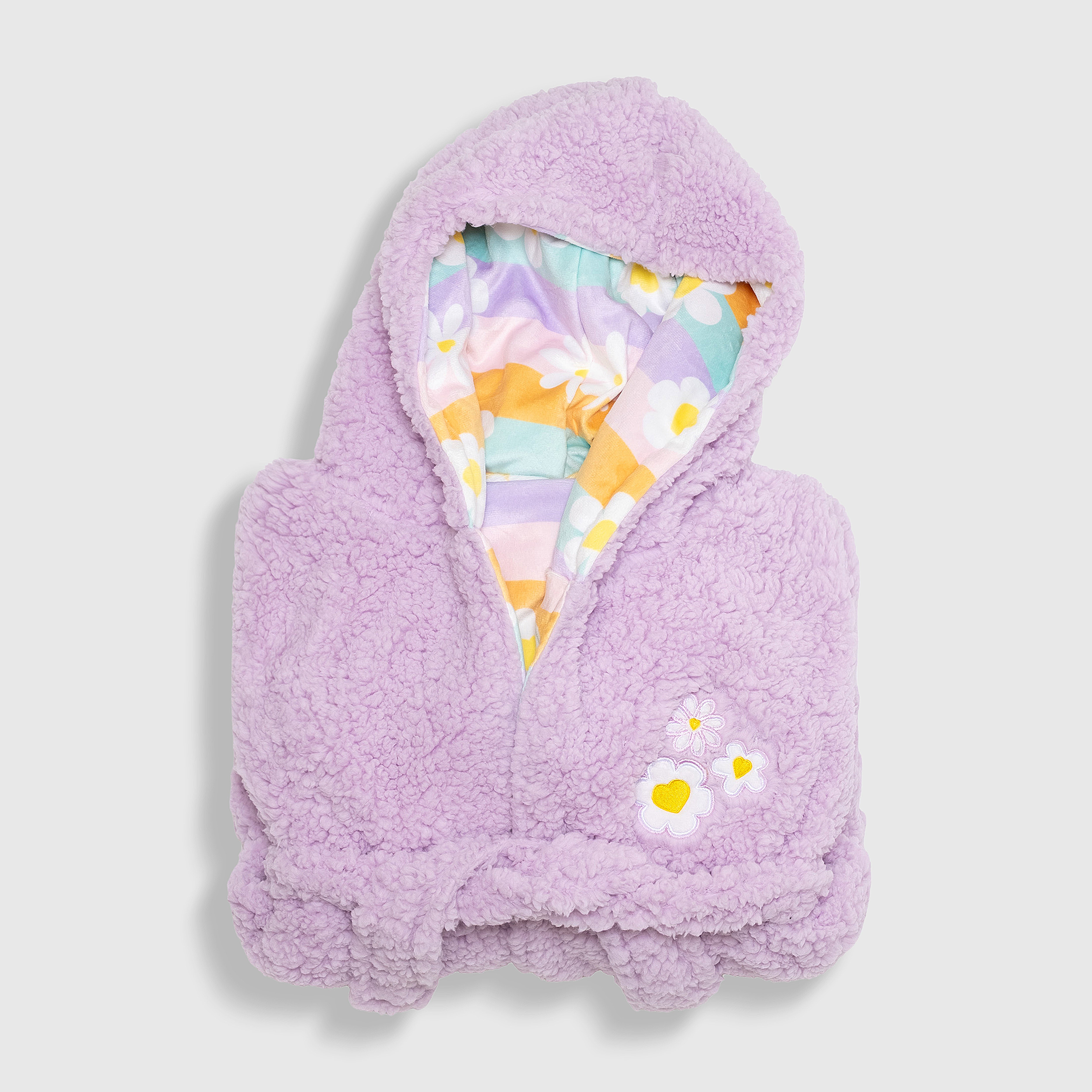 Cozy Switch Robe – Reversible Sherpa & Printed Mink Robe with Appliqué, Happy Daisy Stripes
