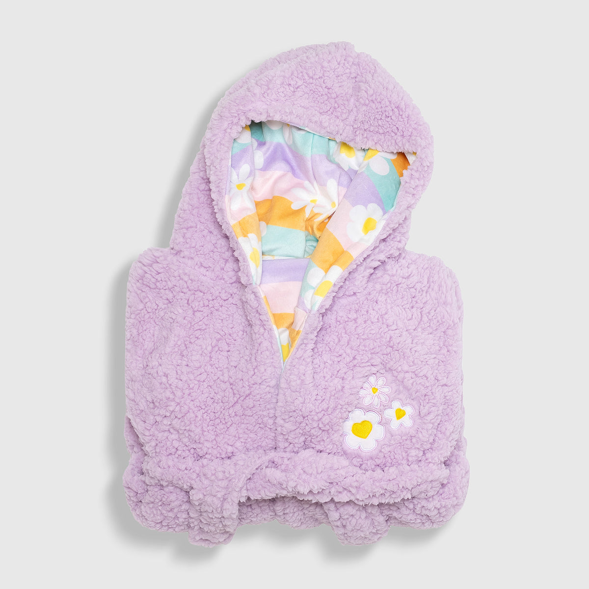 Cozy Switch Robe – Reversible Sherpa & Printed Mink Robe with Appliqué, Happy Daisy Stripes