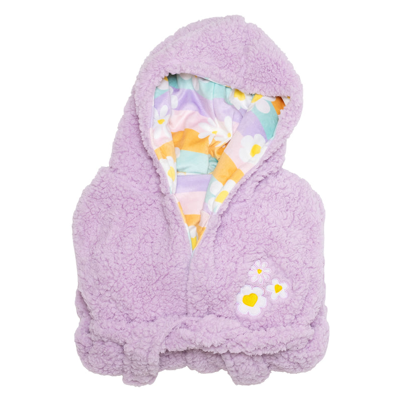 Cozy Switch Robe – Reversible Sherpa & Printed Mink Robe with Appliqué, Happy Daisy Stripes