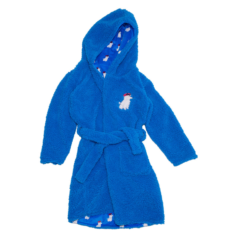 Cozy Switch Robe – Reversible Sherpa & Printed Mink Robe with Appliqué, Blue French Poodles