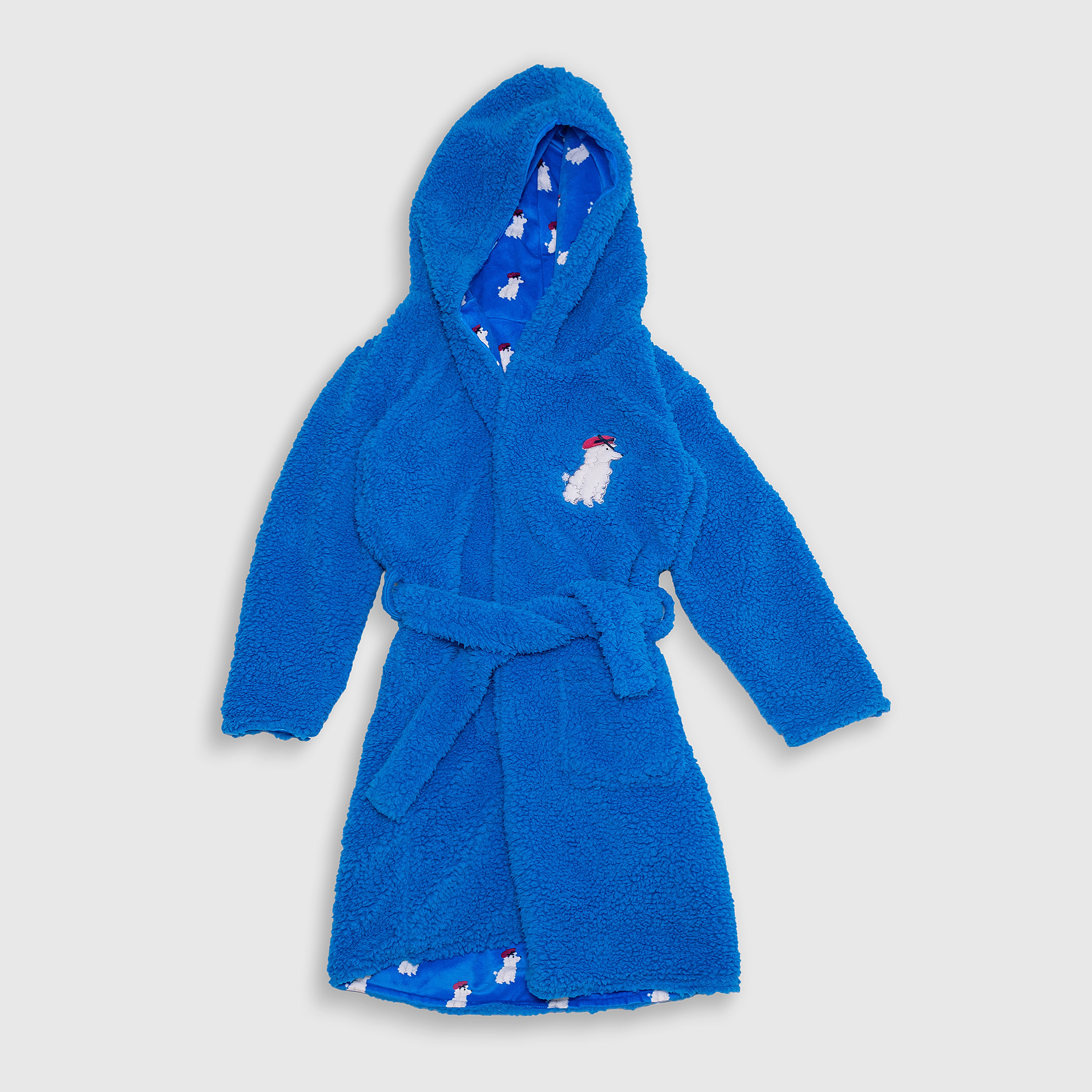 Cozy Switch Robe – Reversible Sherpa & Printed Mink Robe with Appliqué, Blue French Poodles