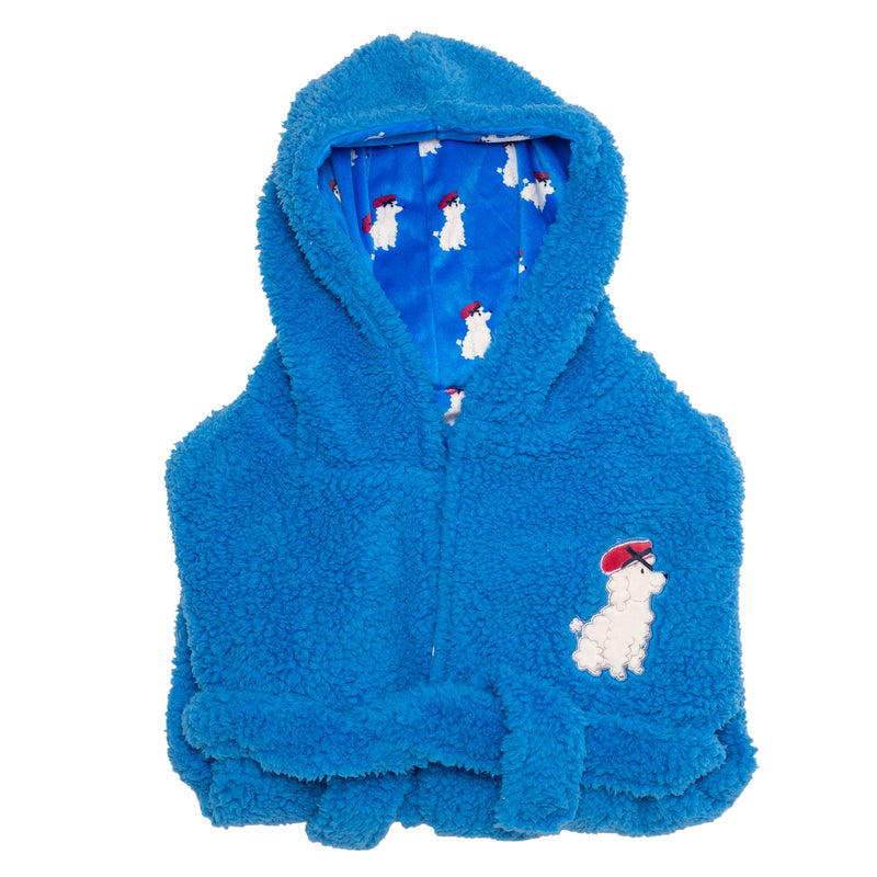 Cozy Switch Robe – Reversible Sherpa & Printed Mink Robe with Appliqué, Blue French Poodles
