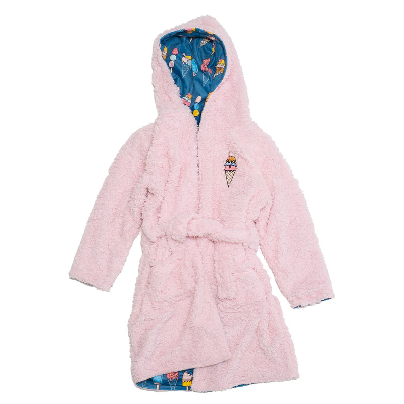 Cozy Switch Robe – Reversible Sherpa & Printed Mink Robe with Appliqué, Ice Cream