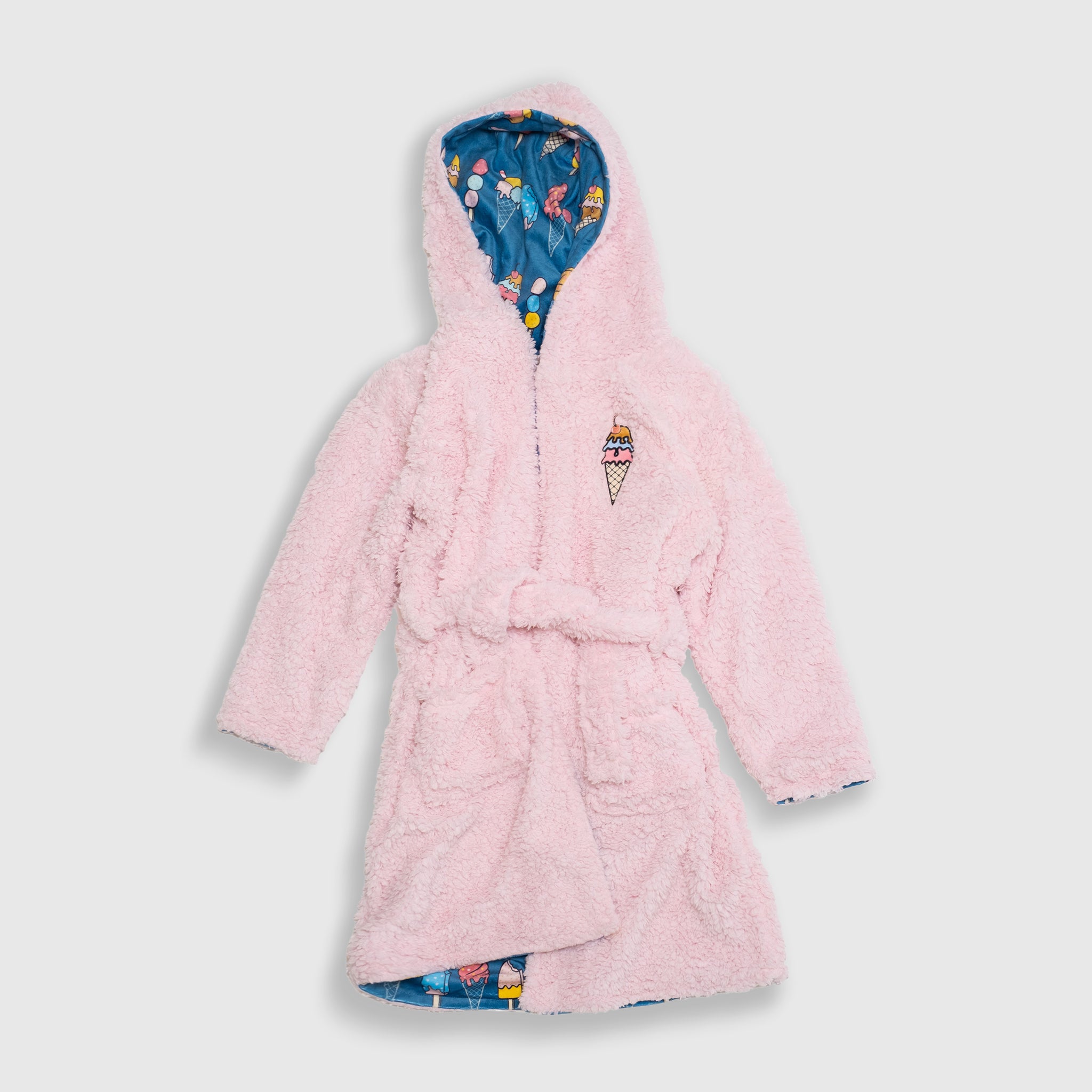 Cozy Switch Robe – Reversible Sherpa & Printed Mink Robe with Appliqué, Ice Cream