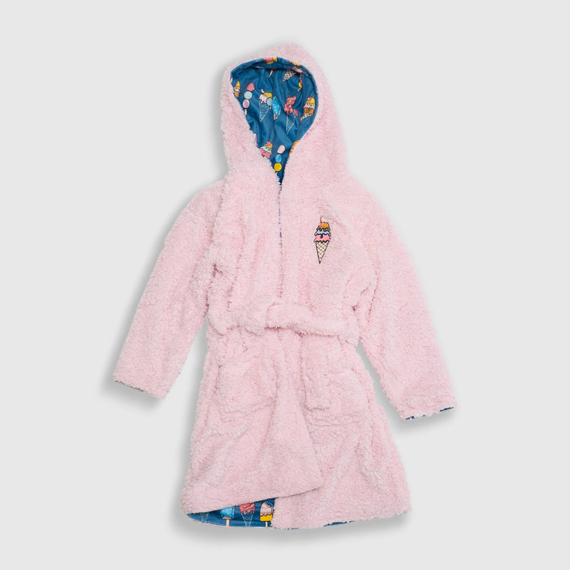 Cozy Switch Robe – Reversible Sherpa & Printed Mink Robe with Appliqué, Ice Cream