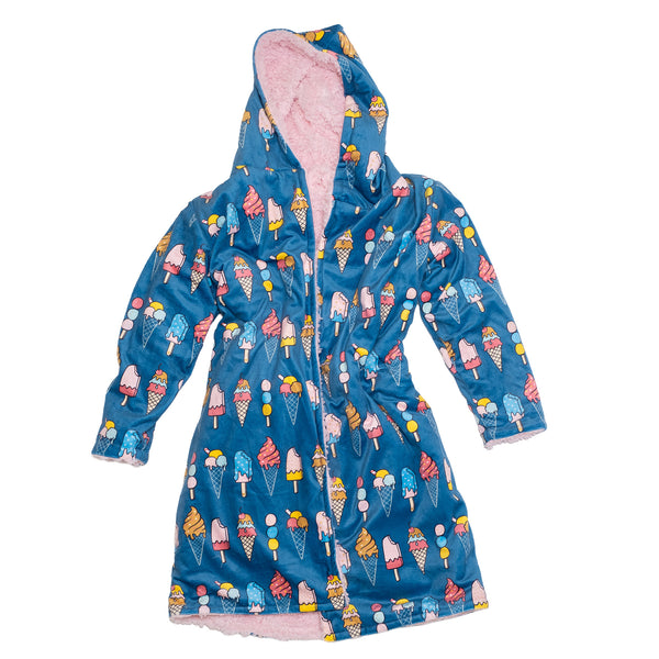 Cozy Switch Robe – Reversible Sherpa & Printed Mink Robe with Appliqué, Ice Cream