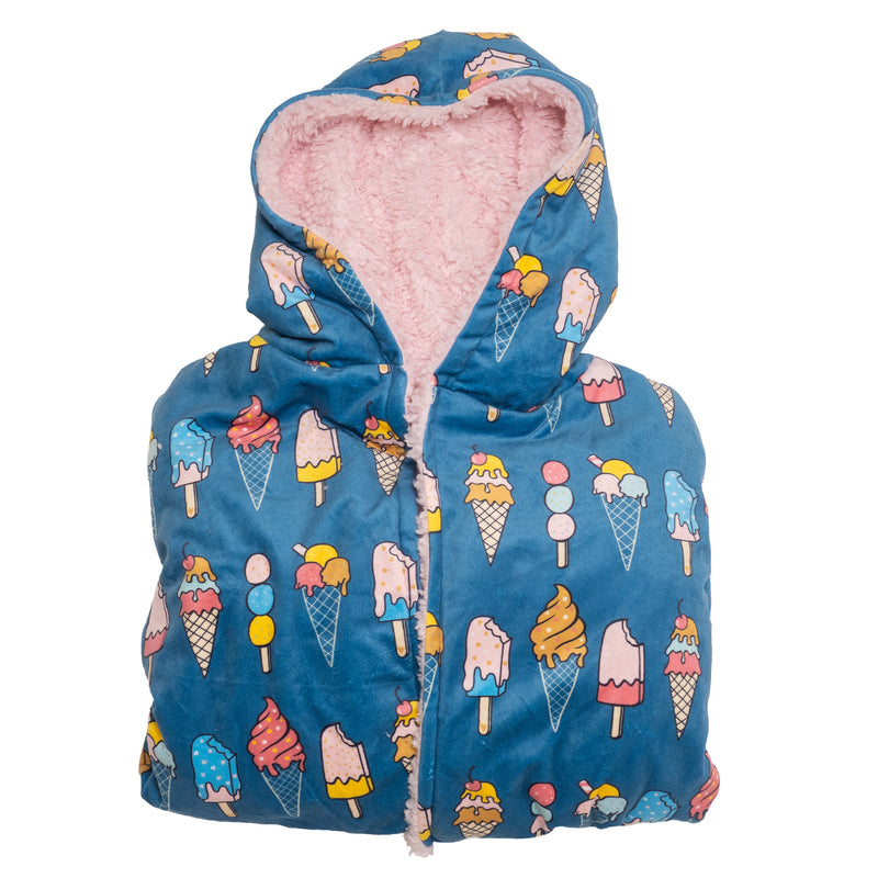 Cozy Switch Robe – Reversible Sherpa & Printed Mink Robe with Appliqué, Ice Cream
