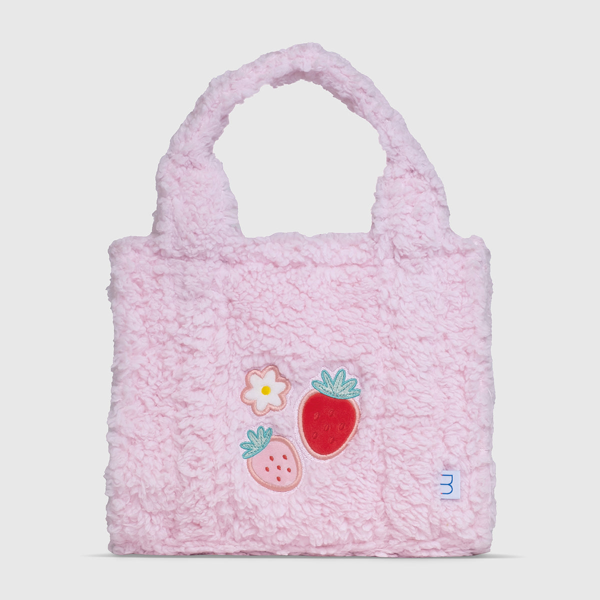 Sherpa Tote Bag – Cozy, Colorful & Convertible with Matching Coin Purse, Strawberries + Daisies