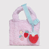 Sherpa Tote Bag – Cozy, Colorful & Convertible with Matching Coin Purse, Strawberries + Daisies