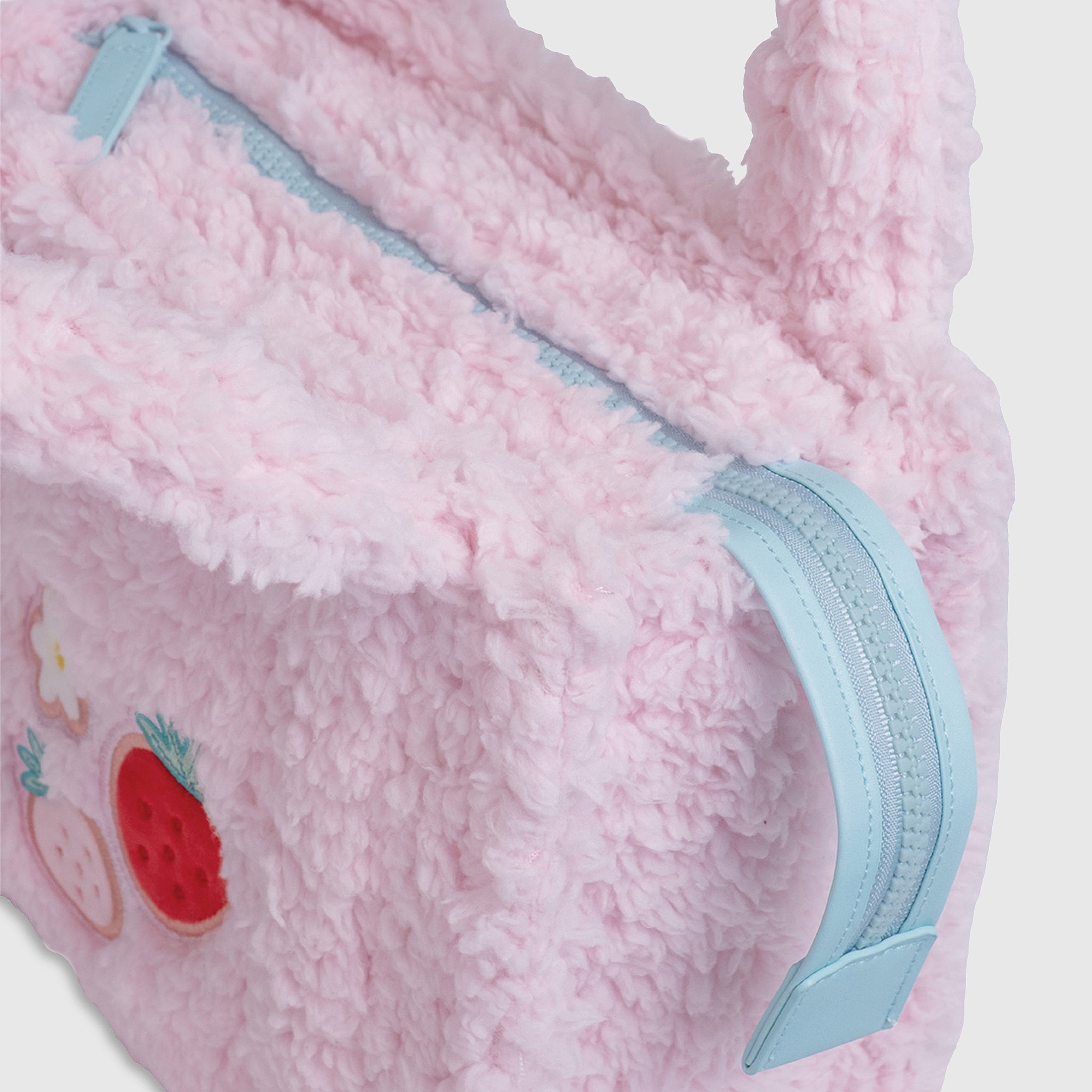 Sherpa Tote Bag – Cozy, Colorful & Convertible with Matching Coin Purse, Strawberries + Daisies