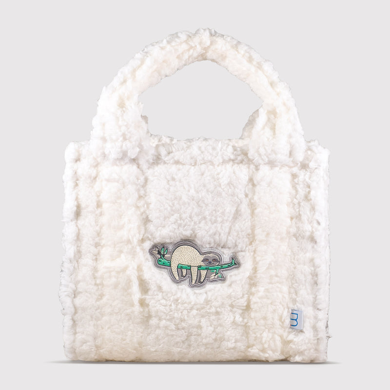 Sherpa Tote Bag – Cozy, Colorful & Convertible with Matching Coin Purse, Lounging Sloth