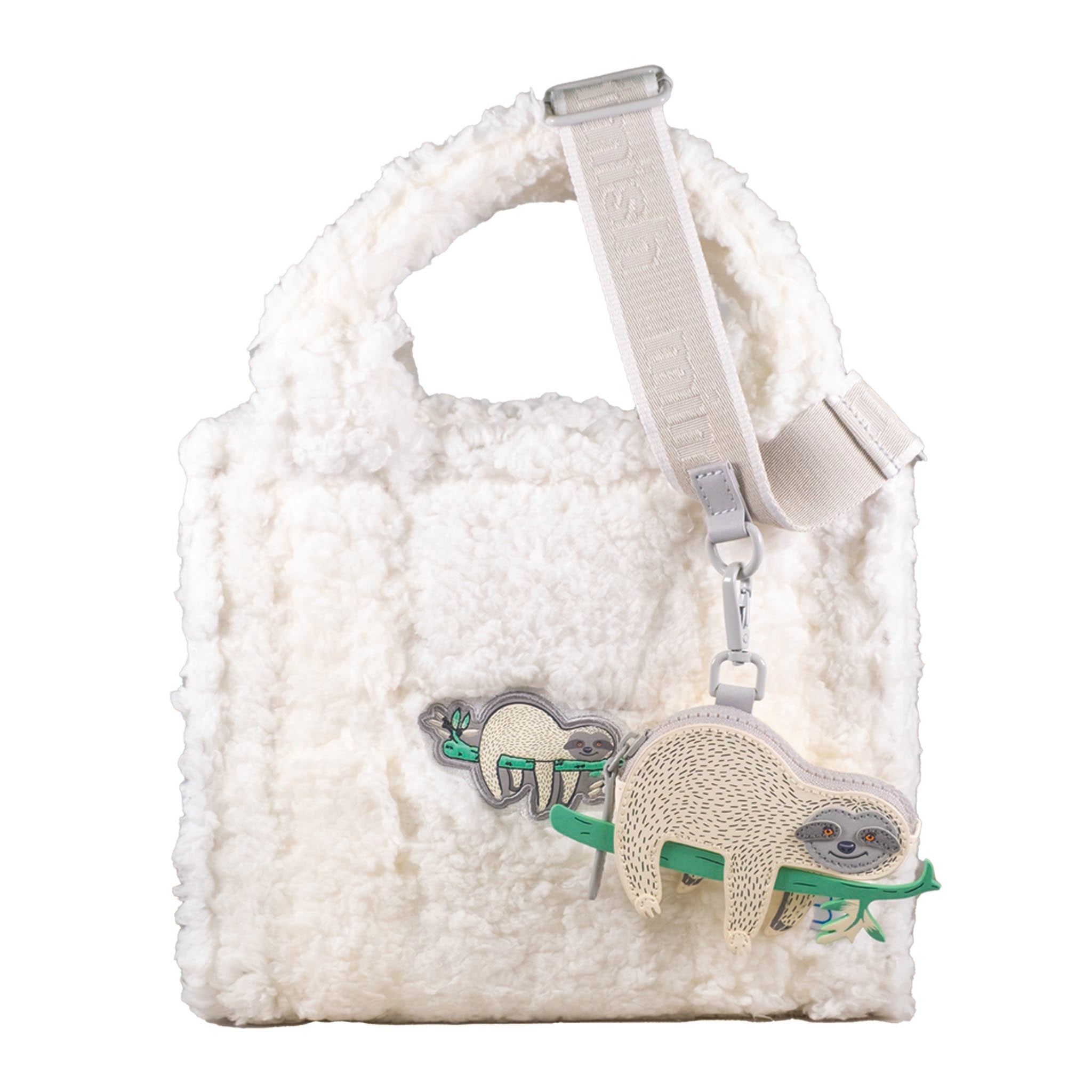 Sherpa Tote Bag – Cozy, Colorful & Convertible with Matching Coin Purse, Lounging Sloth