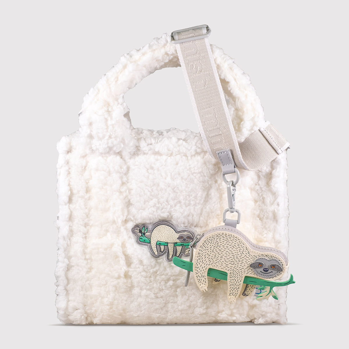 Sherpa Tote Bag – Cozy, Colorful & Convertible with Matching Coin Purse, Lounging Sloth