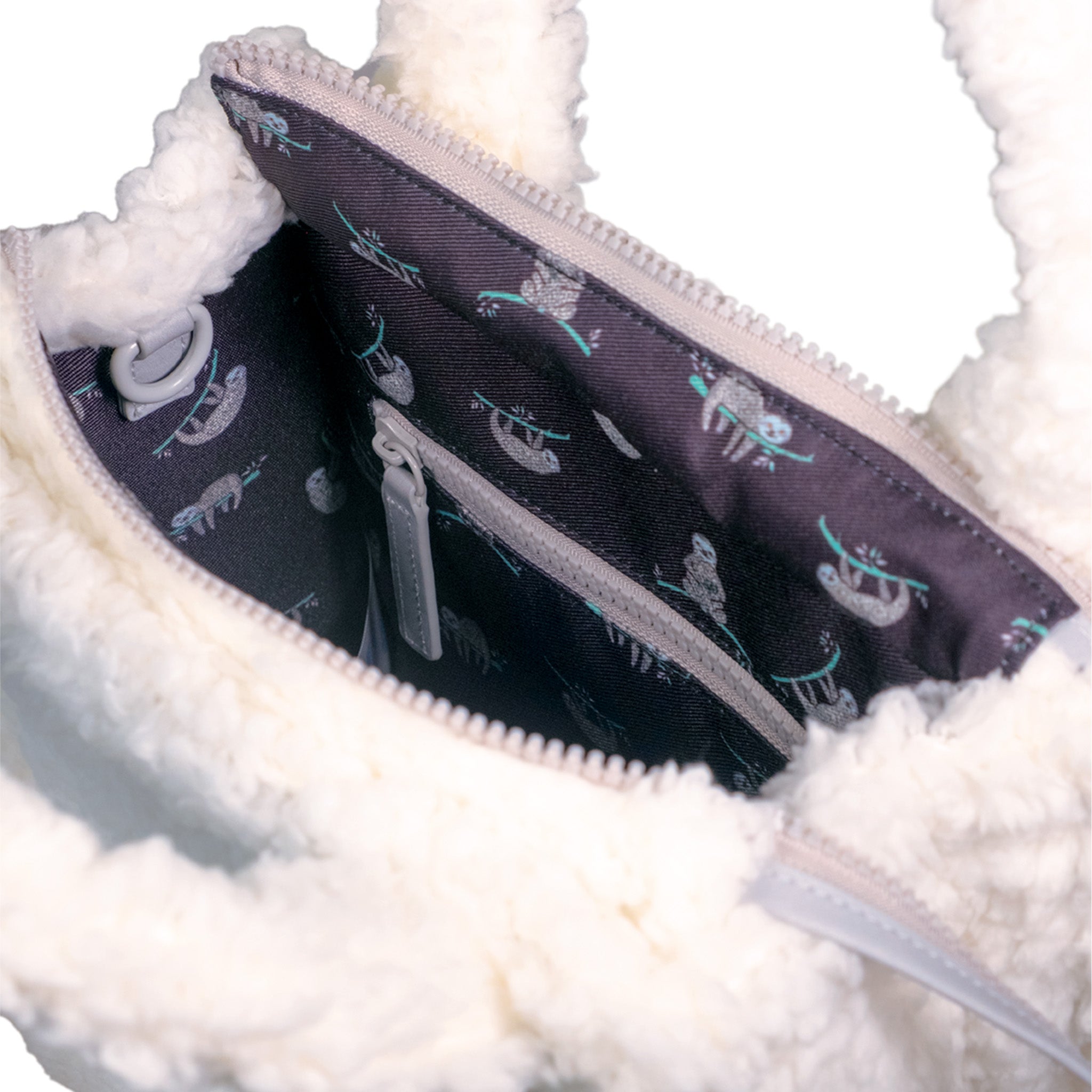 Sherpa Tote Bag – Cozy, Colorful & Convertible with Matching Coin Purse, Lounging Sloth