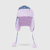 The Cozy Trapper Hat – Kittens Print with Orchid Sherpa Liner & Pompoms
