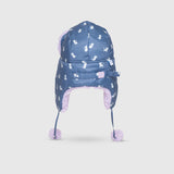 The Cozy Trapper Hat – Kittens Print with Orchid Sherpa Liner & Pompoms