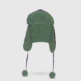 The Cozy Trapper – Dino Bones Print with Katydid Green Sherpa Liner & Pompoms
