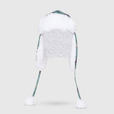 The Cozy Trapper Hat – Camping Trails Print with Coconut White Sherpa Liner & Pompoms