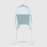 The Cozy Trapper Hat – Bows Print with Pale Aqua Sherpa Liner & Pompoms