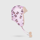 The Cozy Trapper Hat – Teddy Bears Print with Irish Cream Sherpa Liner & Pompoms
