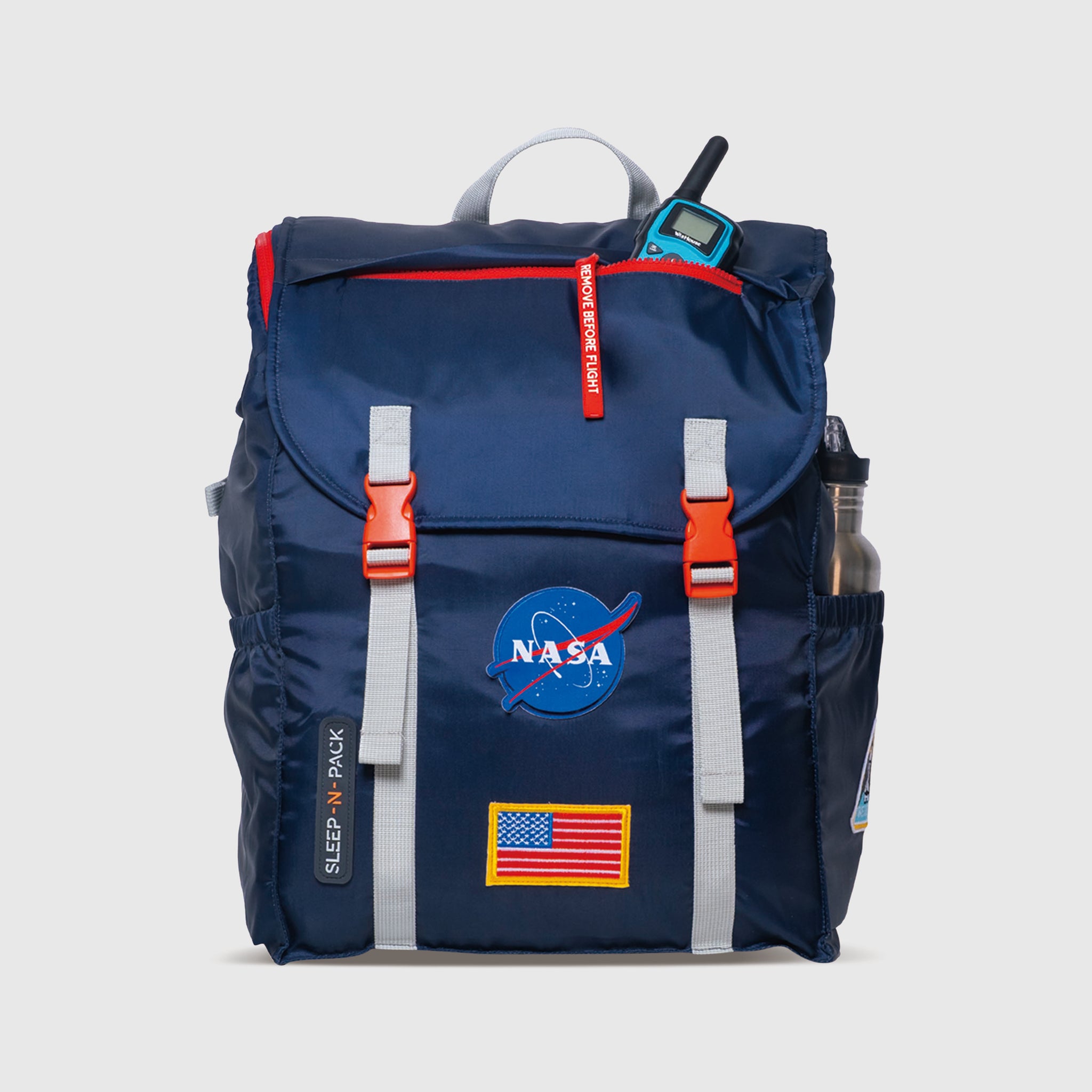 Sleep-N-Pack™ – Big Kid Size | NASA Official Logo & Patches | 2-in-1 Backpack & Sleeping Bag with Cozy Fleece Liner - NAVY
