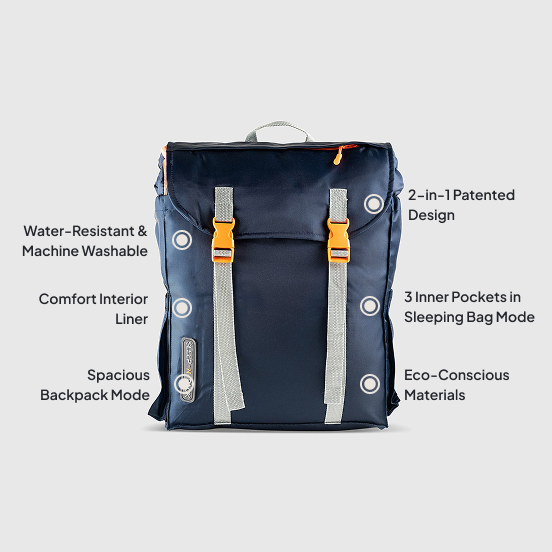 Sleep-n-pack: Packable Sleeping Bag, Big Kid 7-12+ yrs - Navy/Green