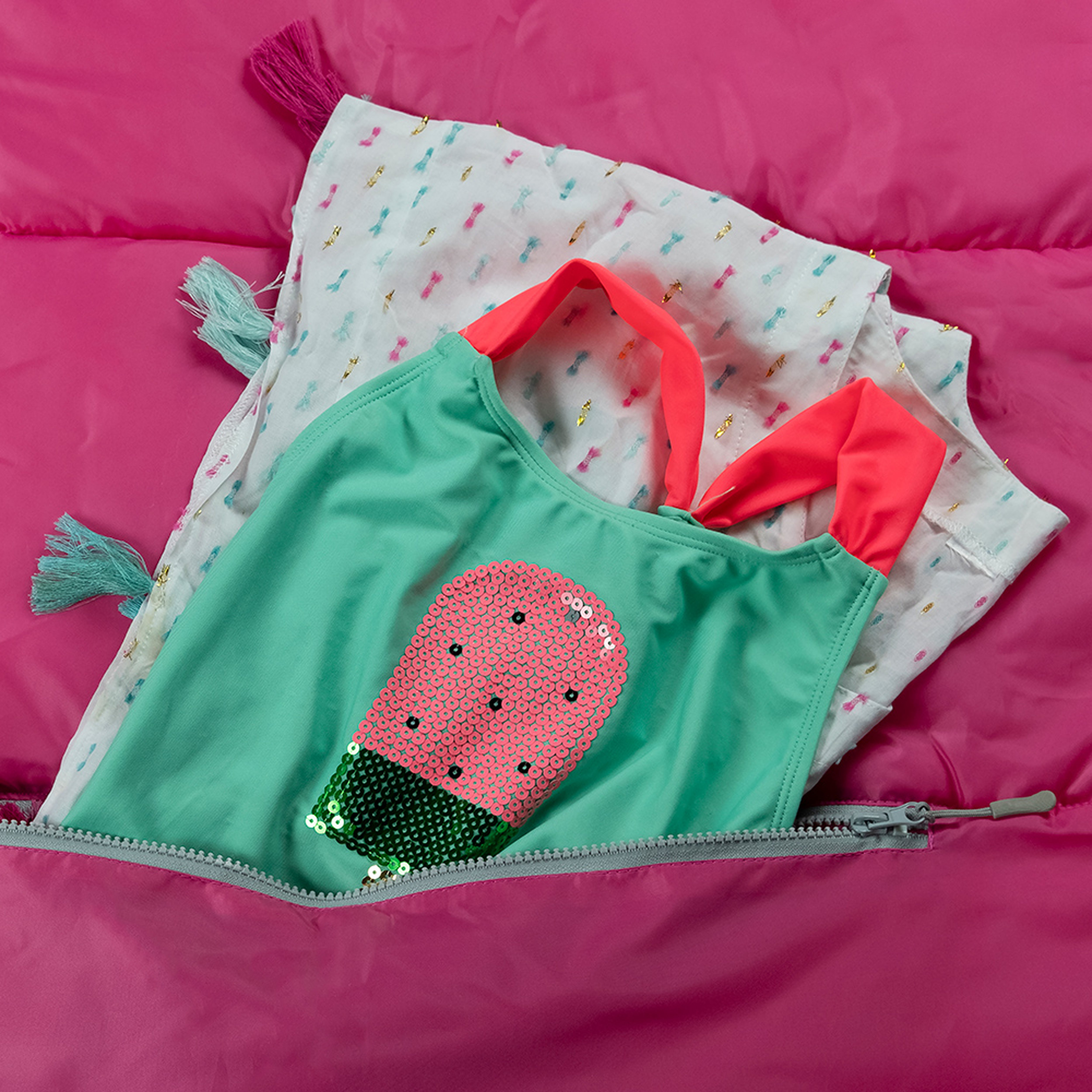 Sleep-n-pack: Packable Sleeping Bag, Big Kid 7-12+ yrs - Hibiscus Pink/Coconut Sherpa