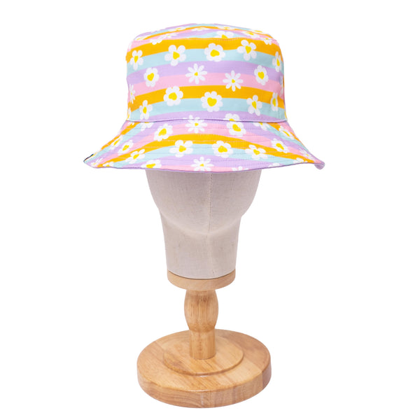 Reversible Bucket Hat – Happy Daisy Stripes