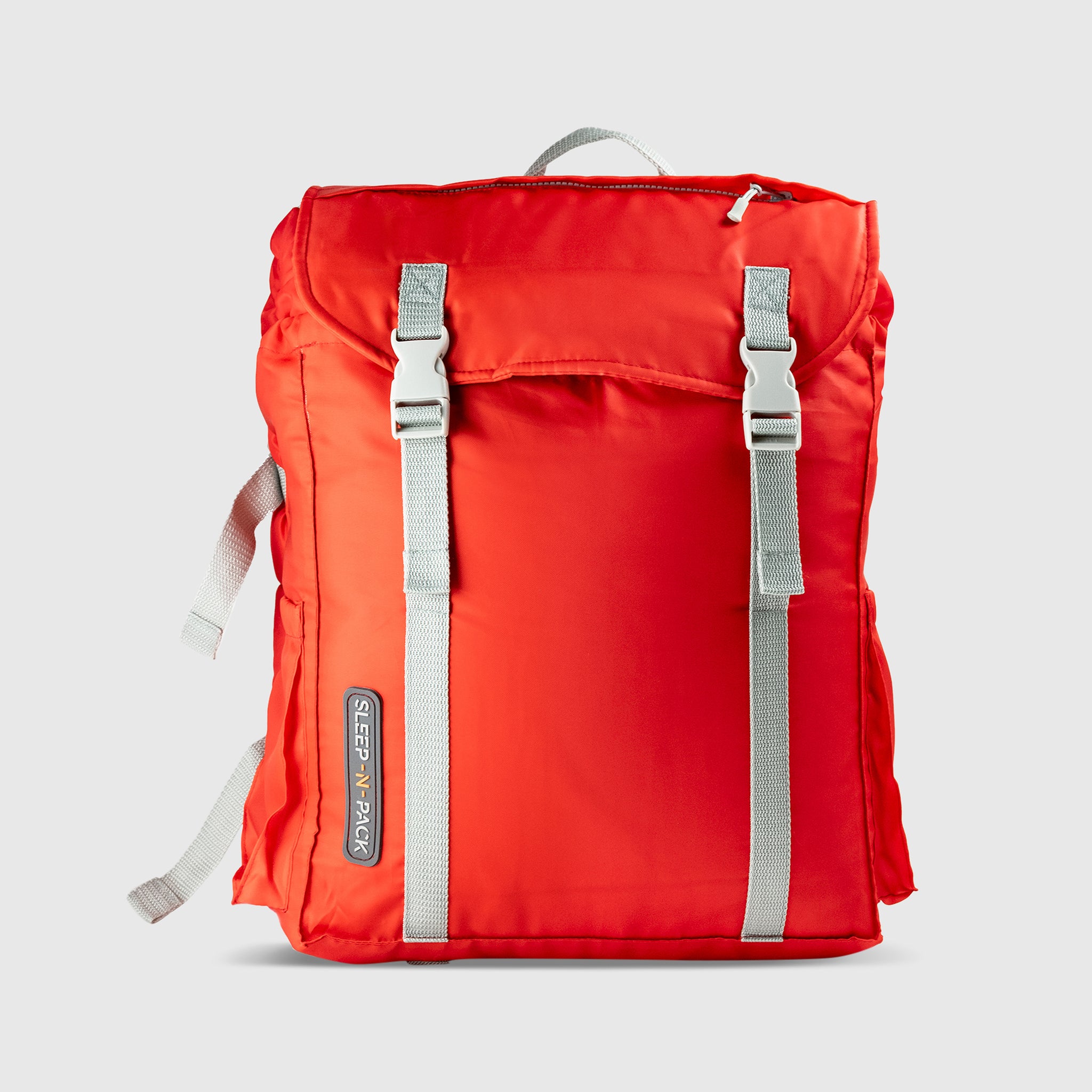 Sleep-n-pack: Packable Sleeping Bag, Big Kid 7-12+ yrs - Fiery Red/Grey Sherpa