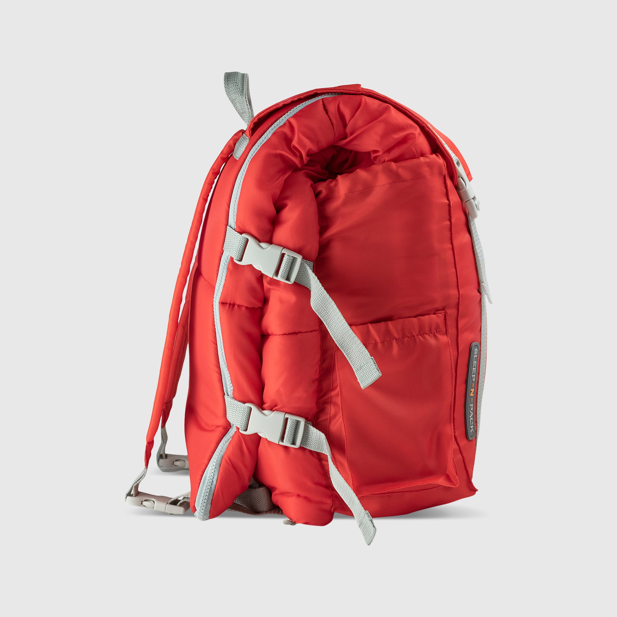 Sleep-n-pack: Packable Sleeping Bag, Big Kid 7-12+ yrs - Fiery Red/Grey Sherpa