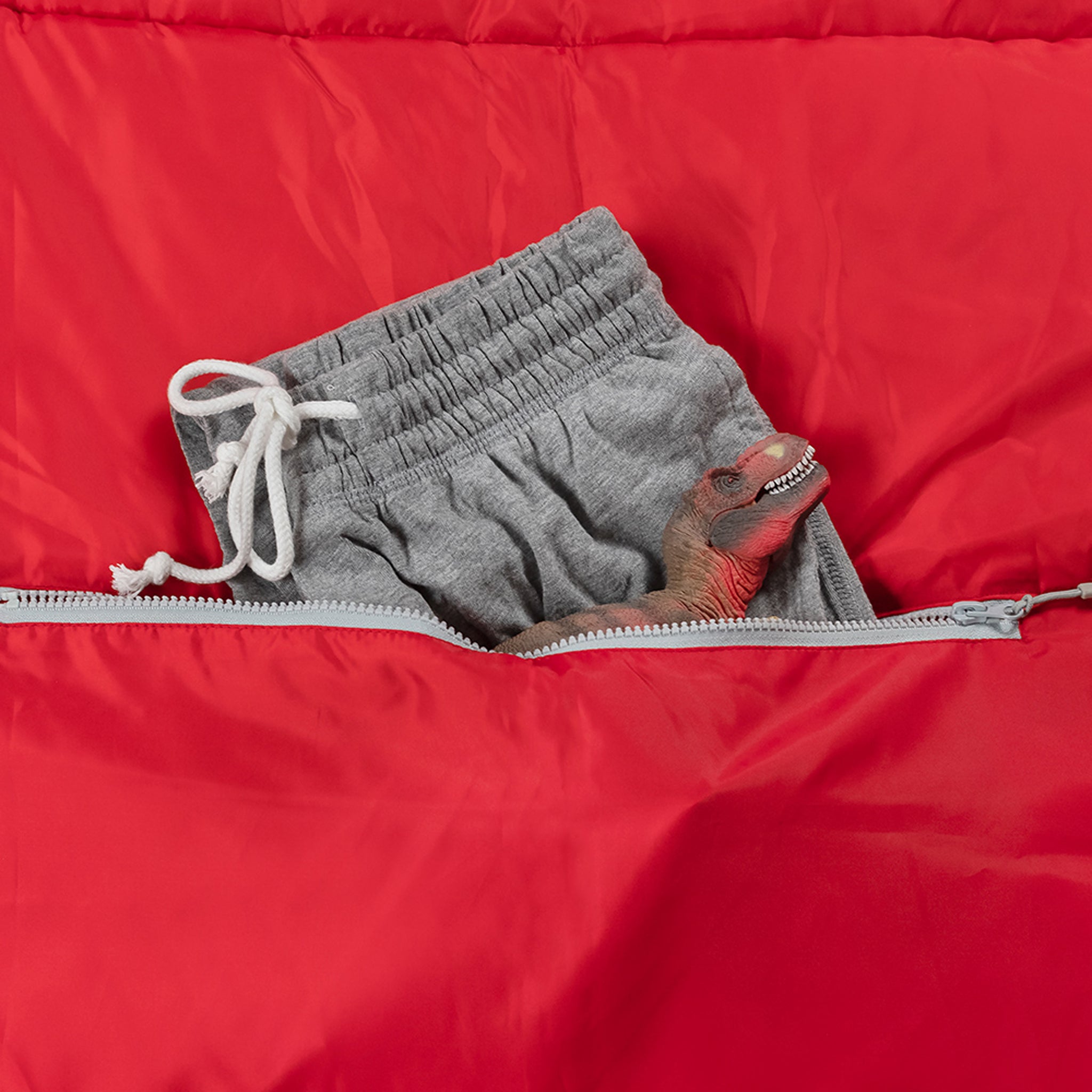 Sleep-n-pack: Packable Sleeping Bag, Big Kid 7-12+ yrs - Fiery Red/Grey Sherpa